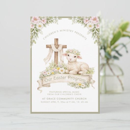 Floral Lamb with Cross | Easter Program Invitation 招待状 (スタンド正面)