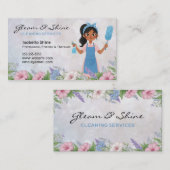 Floral Latina Cleaner Cleaning Service Housekeeper 名刺 (正面/裏面)