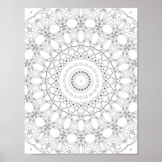 Floral Lattice Kaleidoscope Coloring Page Design ポスター (正面)