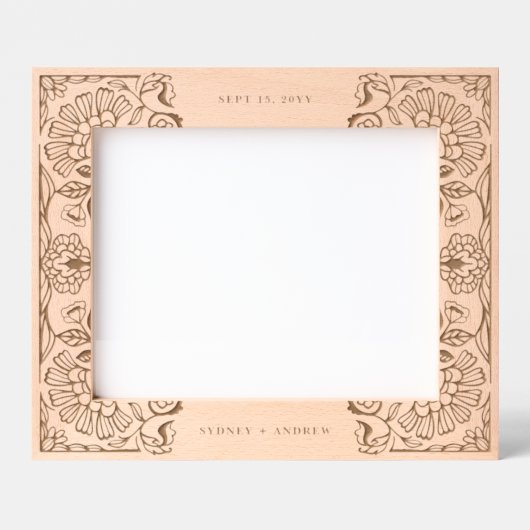 Floral Leaf Pattern Couples Name Wedding Keepsake レーザー彫刻フレーム (正面)