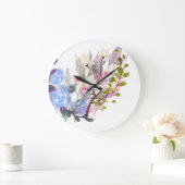Floral Leaves Art – Elegant Flowers and Botanical ラージ壁時計 (ホーム)