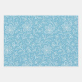 Floral Leaves Art Pattern On Turquoise Blue Yellow ラッピングペーパーシート (正面3)