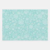 Floral Leaves Art Pattern On Turquoise Blue Yellow ラッピングペーパーシート (正面)
