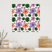 Floral Leaves Pattern Aesthetic Seamless Botanical ポスター (キッチン)