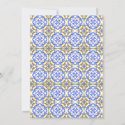 Floral Lemon Mediterranean Blue Tile Bridal Shower 招待状 (裏面)