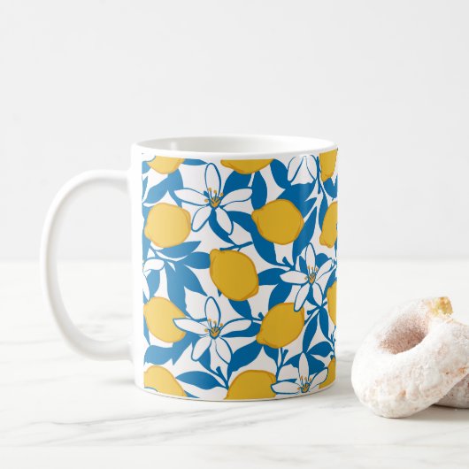 Floral Lemon Sketch Hand Drawn - Coffee Mug コーヒーマグカップ (ドーナツ)
