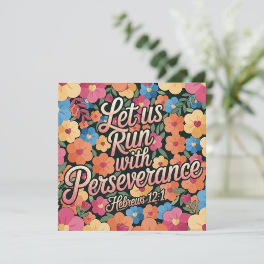 Floral “Let Us Run with Perseverance” Christian  カード (スタンド正面)