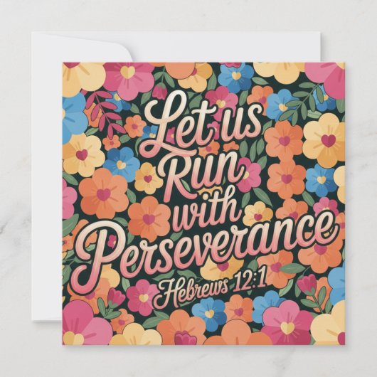 Floral “Let Us Run with Perseverance” Christian  カード (正面)
