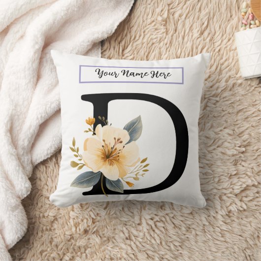 Floral Letter D Pillow – Personalized Initial Cush クッション (ブランケット)