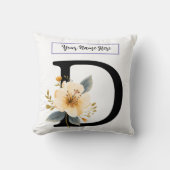 Floral Letter D Pillow – Personalized Initial Cush クッション (正面)
