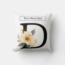 Floral Letter D Pillow – Personalized Initial Cush クッション