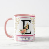 Floral Letter E Mug – Personalized Initial Cup wit マグカップ (左)