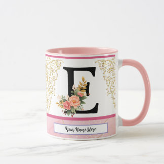 Floral Letter E Mug – Personalized Initial Cup wit マグカップ