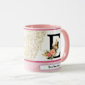 Floral Letter E Mug – Personalized Initial Cup wit マグカップ (正面右)