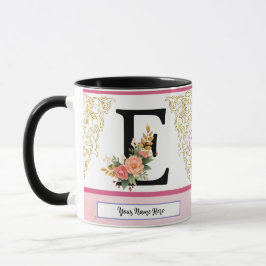 Floral Letter E Mug – Personalized Initial Cup wit マグカップ