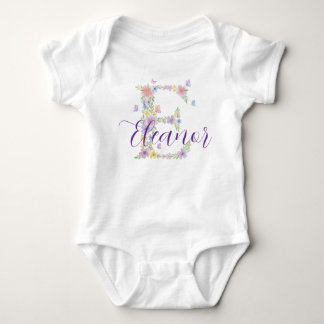 Floral Letter E Personalized Baby Bodysuit ベビーボディスーツ