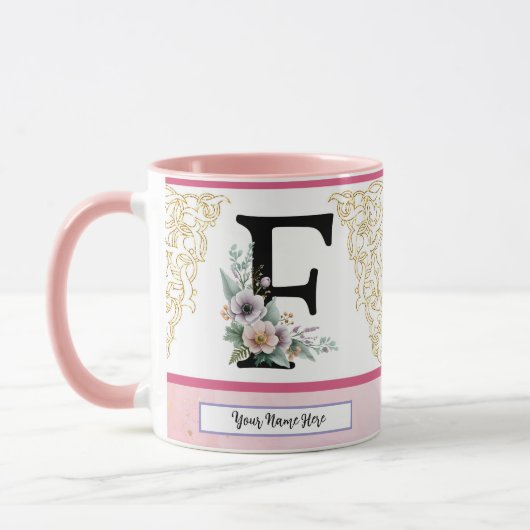 Floral Letter F – Personalized with Name Coffe Mug マグカップ (左)