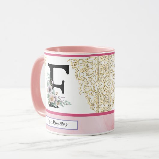 Floral Letter F – Personalized with Name Coffe Mug マグカップ (正面左)