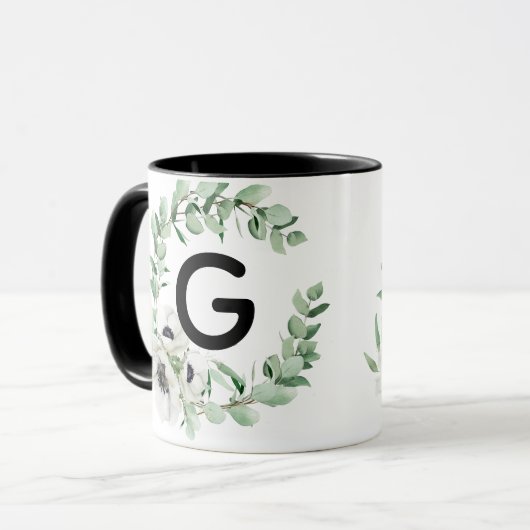 Floral Letter G Initial Coffee Mug マグカップ (正面左)