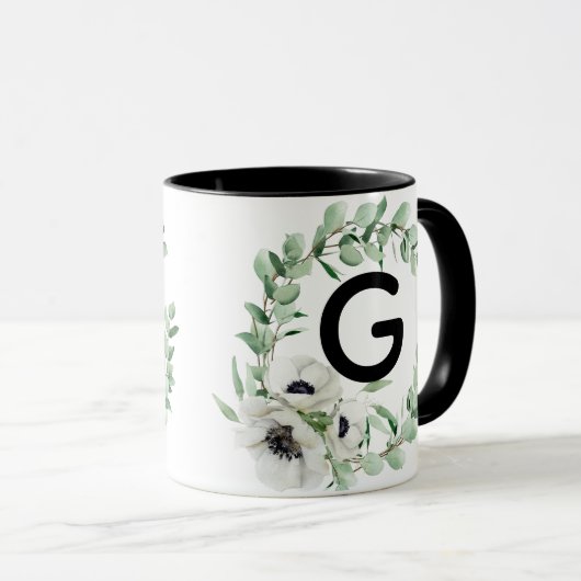 Floral Letter G Initial Coffee Mug マグカップ (正面右)