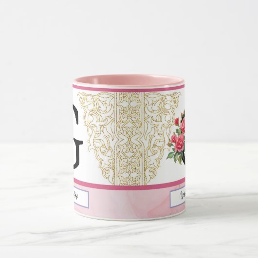 Floral Letter G Mug – Custom Name Monogram Cup マグカップ (中央)