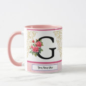Floral Letter G Mug – Custom Name Monogram Cup マグカップ (左)