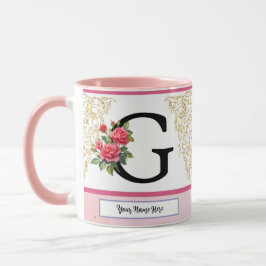 Floral Letter G Mug – Custom Name Monogram Cup マグカップ