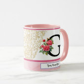 Floral Letter G Mug – Custom Name Monogram Cup マグカップ (正面右)
