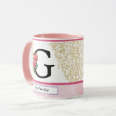 Floral Letter G Mug – Custom Name Monogram Cup マグカップ (正面左)