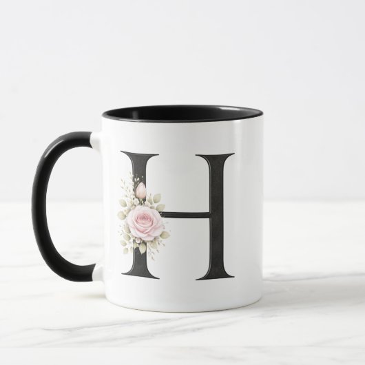 Floral Letter H Monogram | Elegant Initial H Logo マグカップ (左)