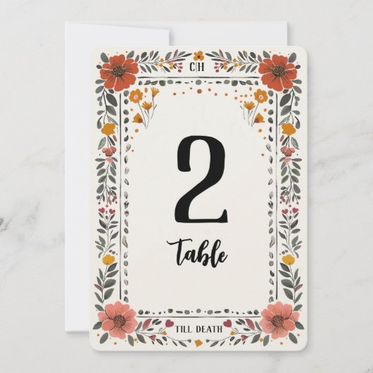Floral Letterpress Table Number 招待状 (正面)