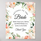 Floral "Letters to the Bride" Bridal Shower sign ポスター (正面)