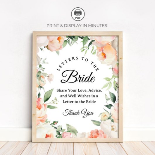 Floral "Letters to the Bride" Bridal Shower sign ポスター