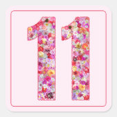 Floral Light Pink Month Number 11 スクエアシール (正面)