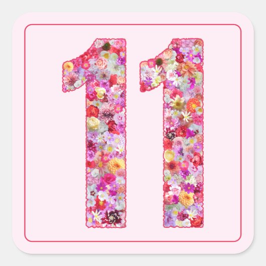 Floral Light Pink Month Number 11 スクエアシール (正面)