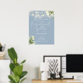 Floral Lights Dusty Blue Engagement Welcome Sign ポスター (ホームオフィス)