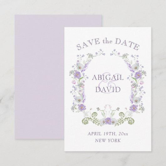 Floral Lilac Arch Frame Wedding Save The Date セーブザデート (正面/裏面)