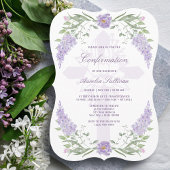 Floral Lilac Frame Holy Cross Confirmation 招待状