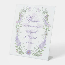 Floral Lilac Frame Religious Wedding Welcome 台座サイン