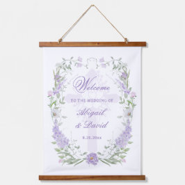 Floral Lilac Frame Religious Wedding Welcome 吊り下げ型タペストリー
