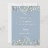 Floral Lilac Greenery Dusty Blue QR Code Wedding 招待状 (正面)