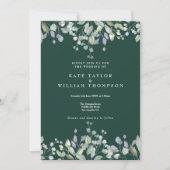 Floral Lilac Greenery Emerald QR Code Wedding 招待状 (正面)