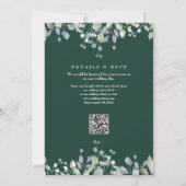 Floral Lilac Greenery Emerald QR Code Wedding 招待状 (裏面)