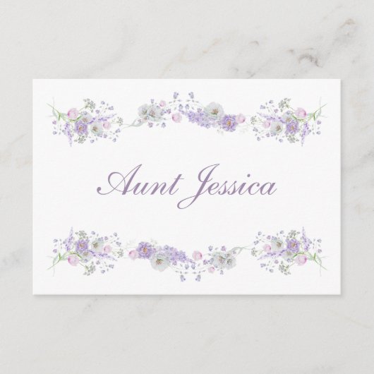 Floral Lilac Lavender Flat Place Card (正面)