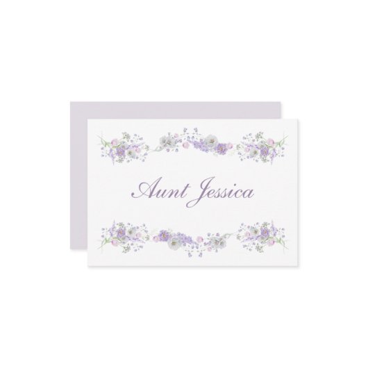 Floral Lilac Lavender Flat Place Card (正面/裏面インサイチュ)