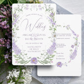 Floral Lilac Lavender Frame Catholic Wedding 招待状
