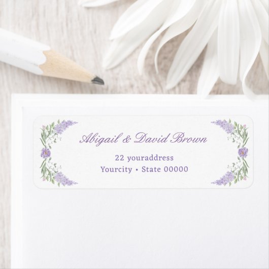 Floral Lilac Lavender Frame Return Address ラベル (インサイチュ)