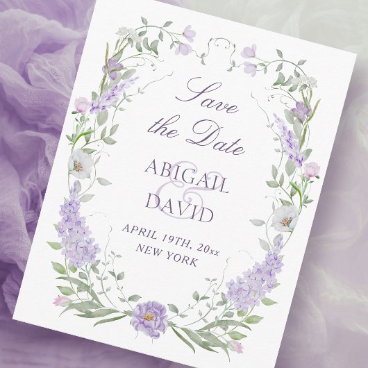 Floral Lilac Lavender Frame Wedding Save The Date セーブザデート