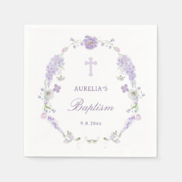 Floral Lilac Lavender Wreath Baptism スタンダードカクテルナプキン