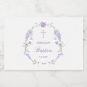 Floral Lilac Lavender Wreath Baptism スパークリングワインラベル (シングルラベル)